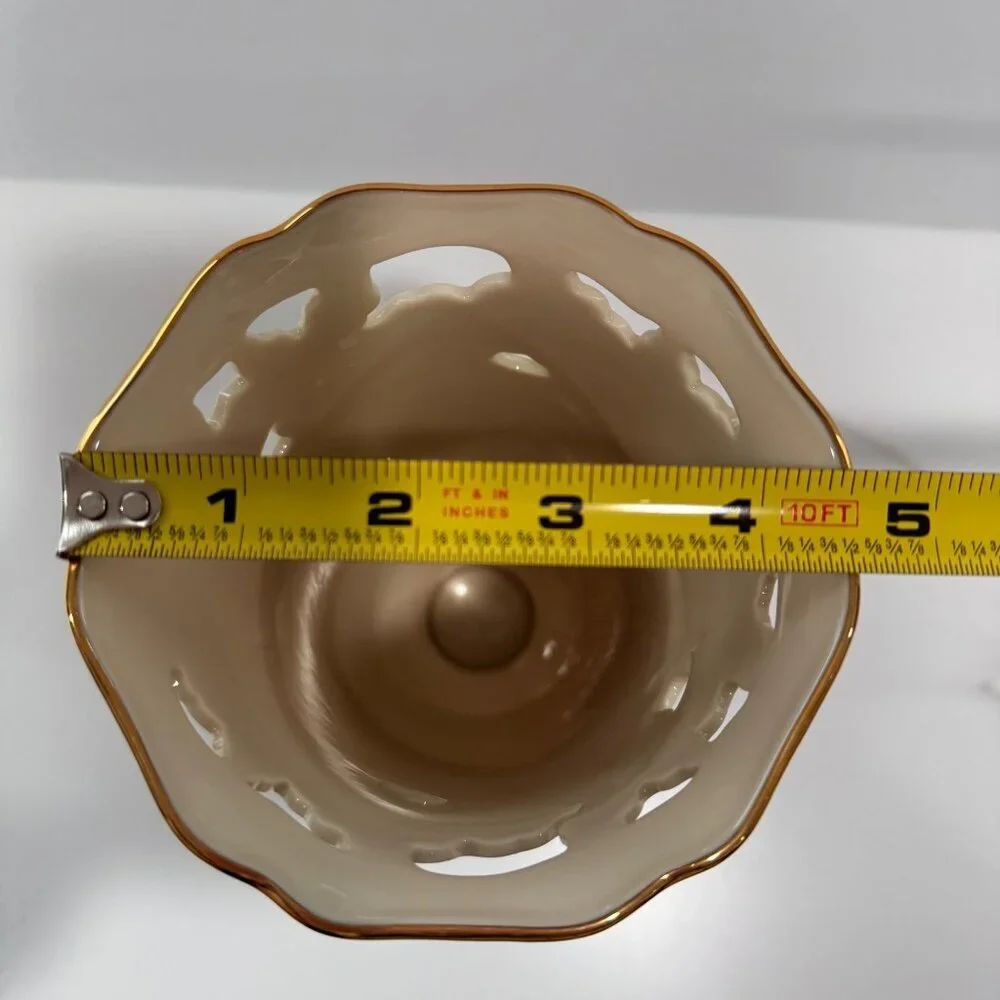 Vintage USA Lenox Barrington Pierced Footed Vase Porcelain Floral Gold‎ Trim